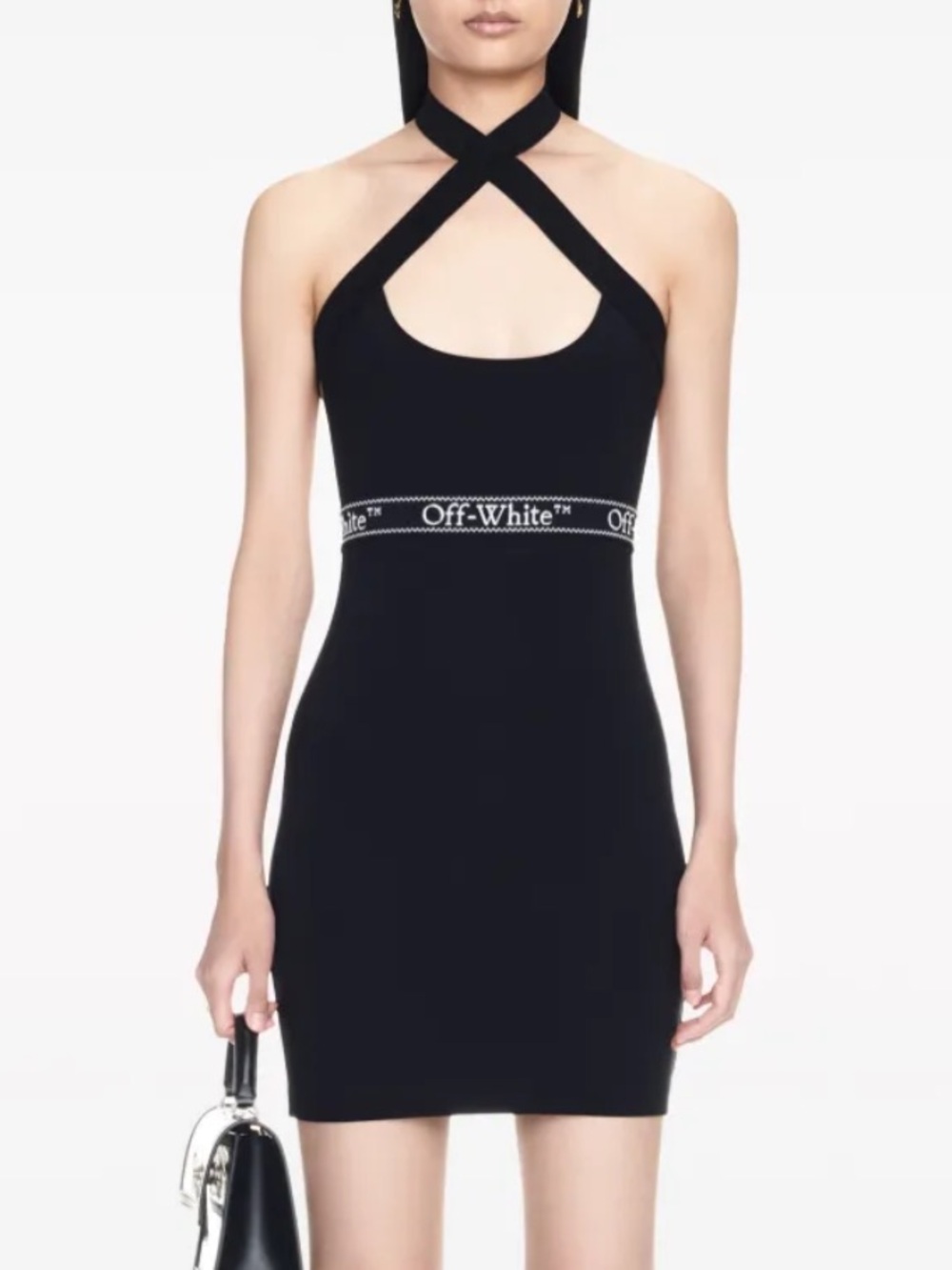 NEW Off-White Logo-Waistband Criss-Cross Straps Mini Dress